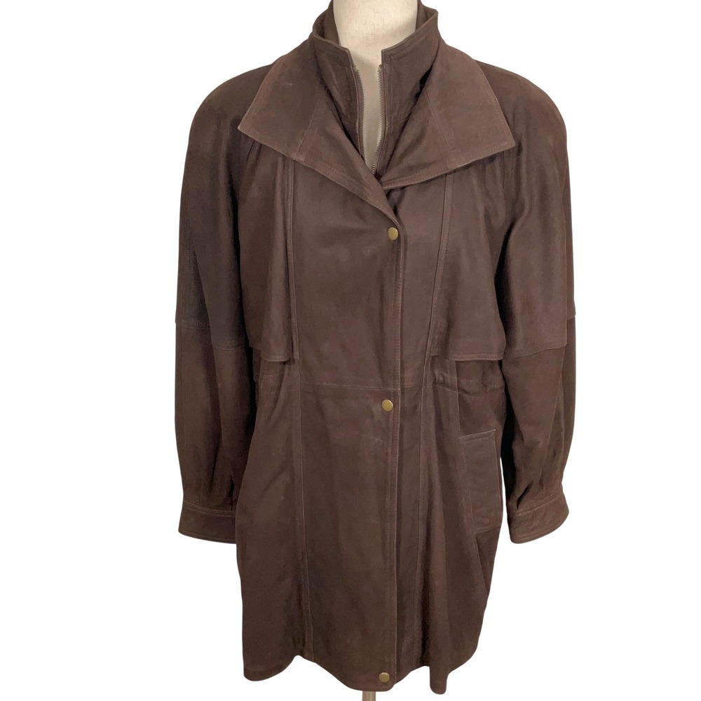 Wilsons Leather Jacket Women M Brown Suede Funnel Western 90s Utility Streetwear